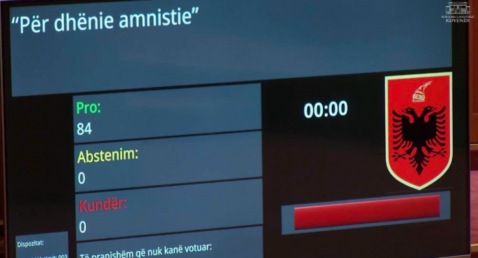 Kuvendi miraton me 84 vota projektligjin për dhënien e amnistisë penale